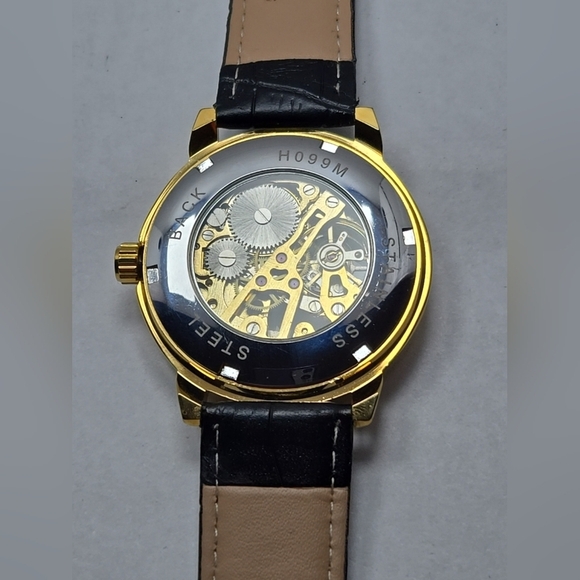 Mens Forsining Manual Wind Mechanical Watch Gold Tone Skeleton H099M 42mm - Picture 12 of 12